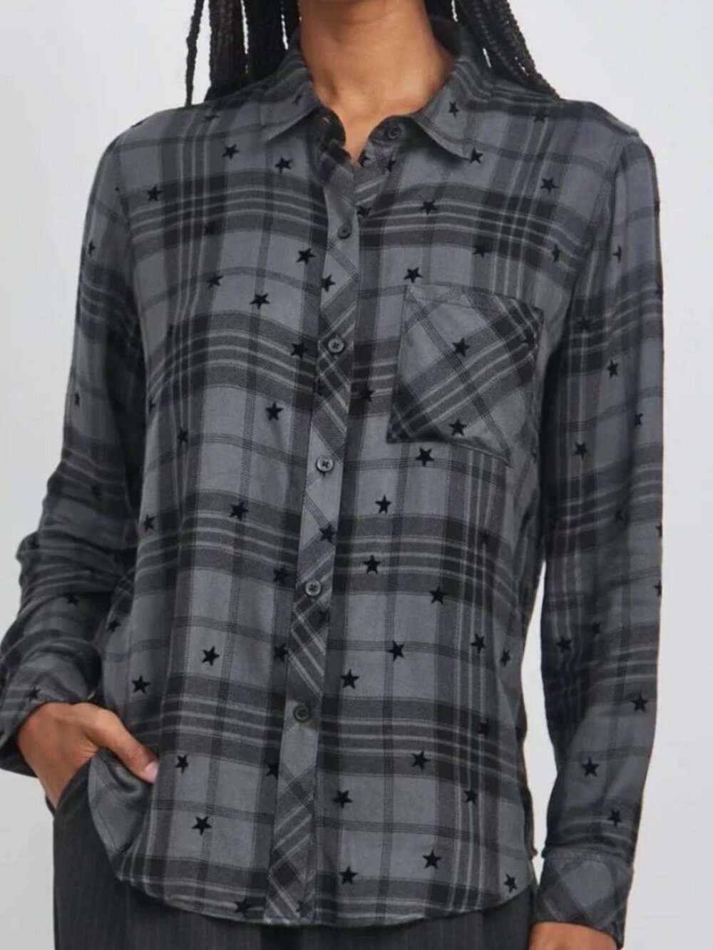 Rails Hunter Iron black stars plaid flannel shirt blouse top